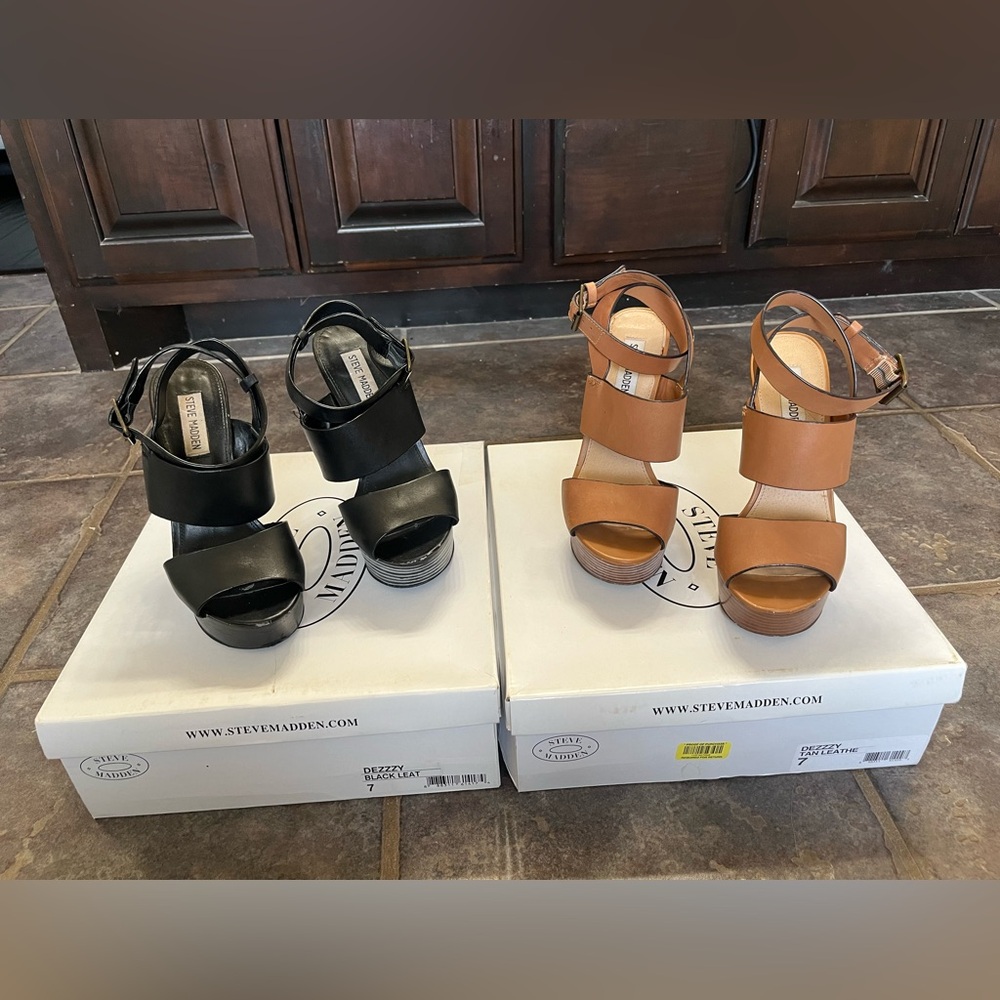 Steve Madden Dezzzy (in  “Tan Leather” and “Black Leather”, women’s size US 7